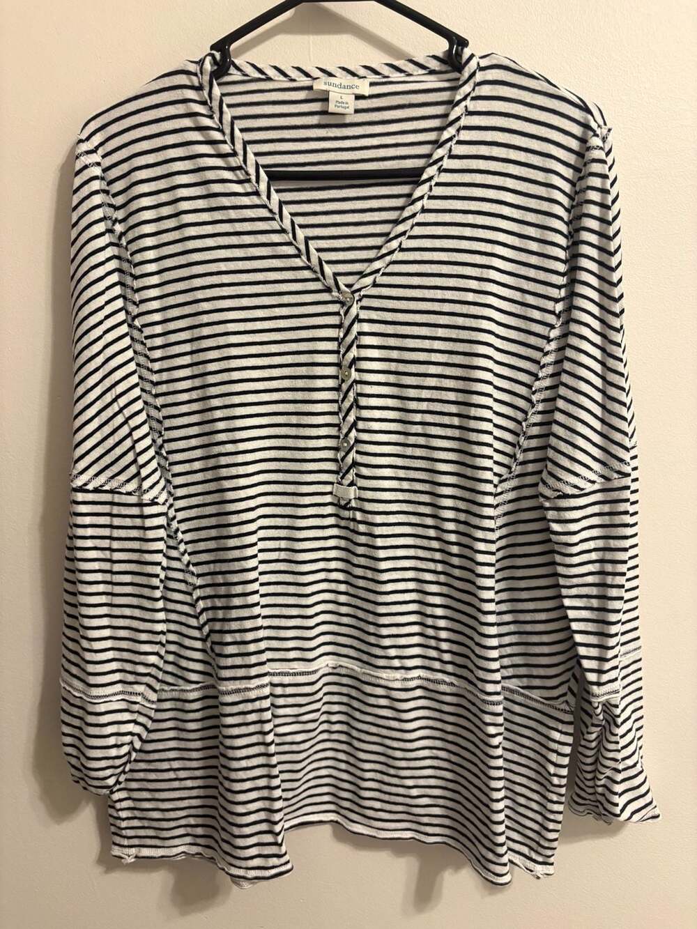Sundance Striped Long Sleeve Henley Shirt Size L - Picture 2 of 5